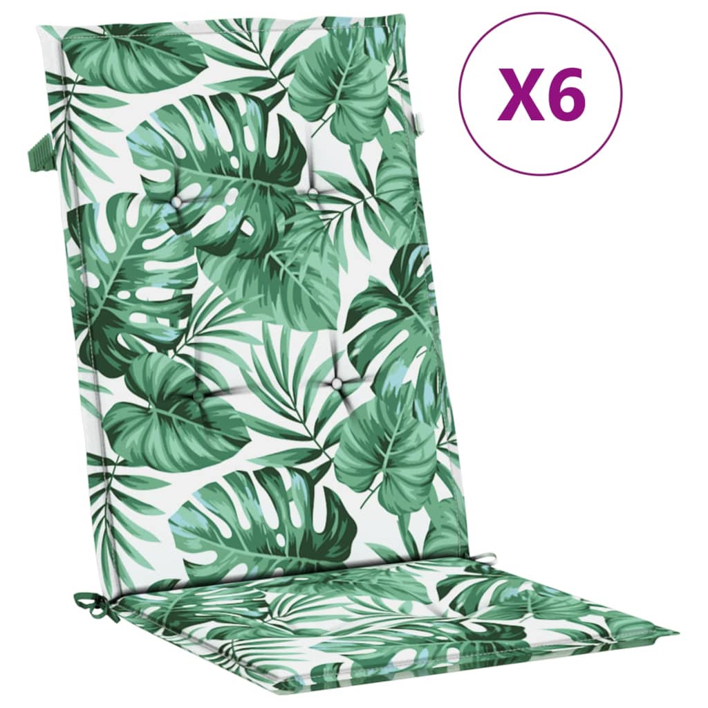 VidaXL coussins de chaise 6 pièces tissu à motif de feuilles à dossier haut
