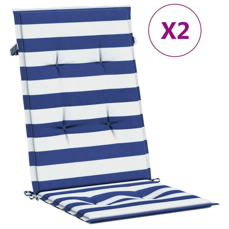 VidaXL coussins de chaise 2 pcs dossier haut tissu rayé blanc et bleu
