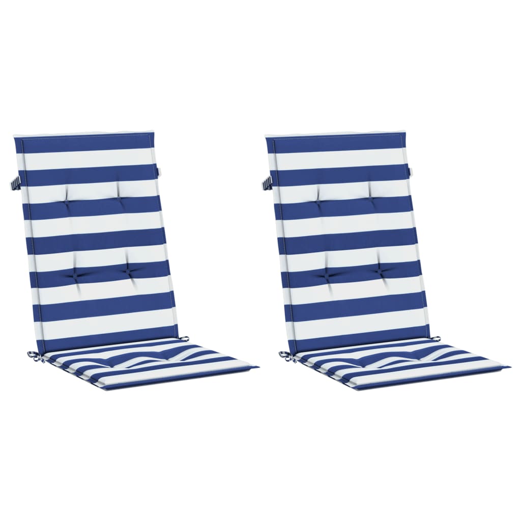 VidaXL coussins de chaise 2 pcs dossier haut tissu rayé blanc et bleu