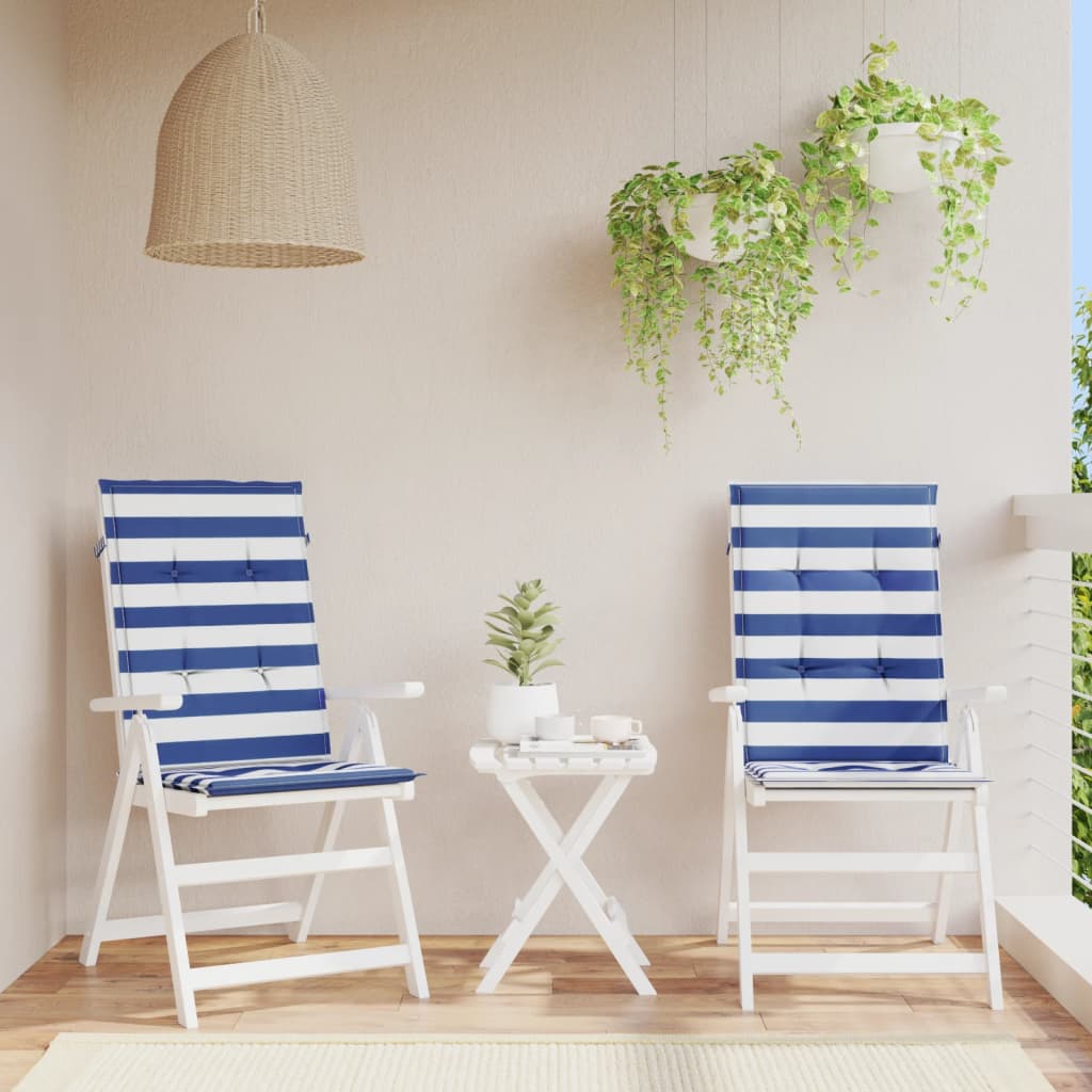 VidaXL coussins de chaise 2 pcs dossier haut tissu rayé blanc et bleu