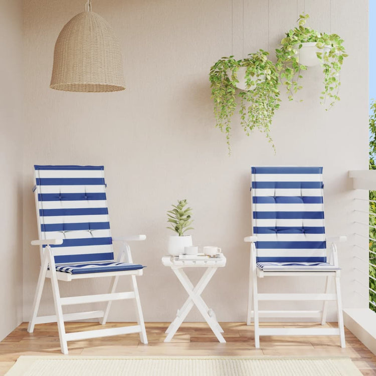 VidaXL coussins de chaise 2 pcs dossier haut tissu rayé blanc et bleu