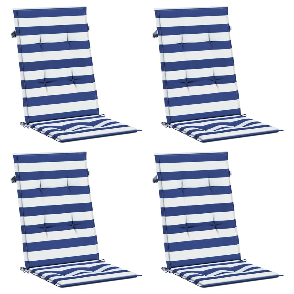 Coussins de chaise Vidaxl 4 stage haut de dossier High Fabric blanc rayé et bleu