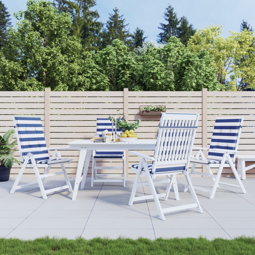 Coussins de chaise Vidaxl 4 stage haut de dossier High Fabric blanc rayé et bleu