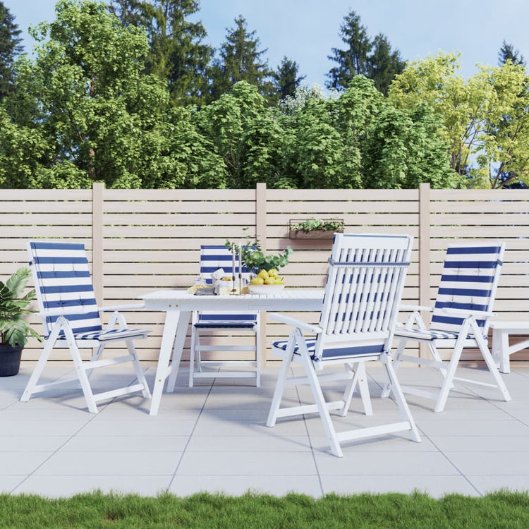 Coussins de chaise Vidaxl 4 stage haut de dossier High Fabric blanc rayé et bleu