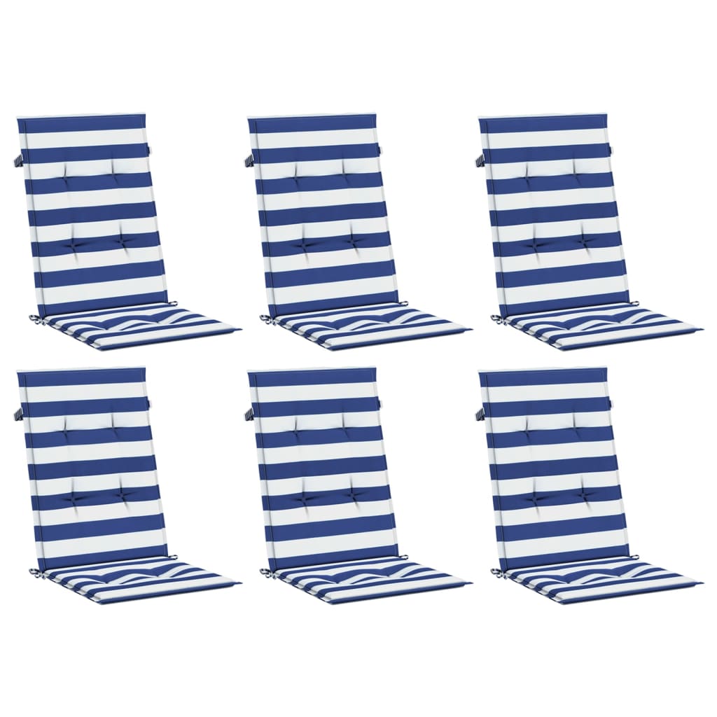 Coussins de chaise vidaxl 6 stage haut de dos en tissu rayé blanc et bleu