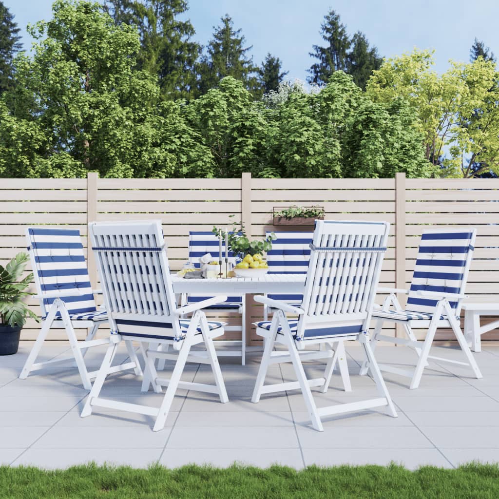 Coussins de chaise vidaxl 6 stage haut de dos en tissu rayé blanc et bleu