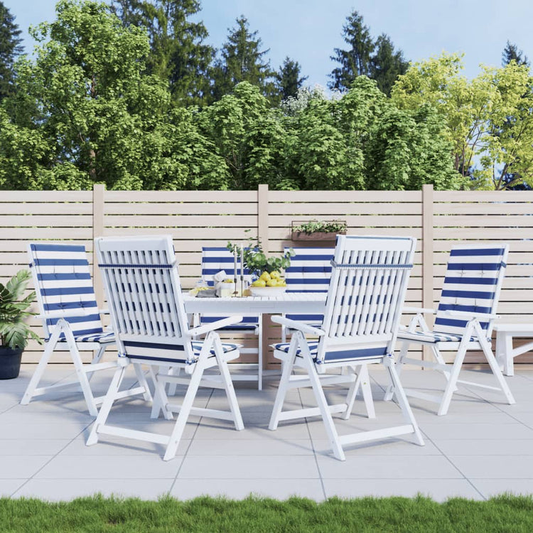 Coussins de chaise vidaxl 6 stage haut de dos en tissu rayé blanc et bleu
