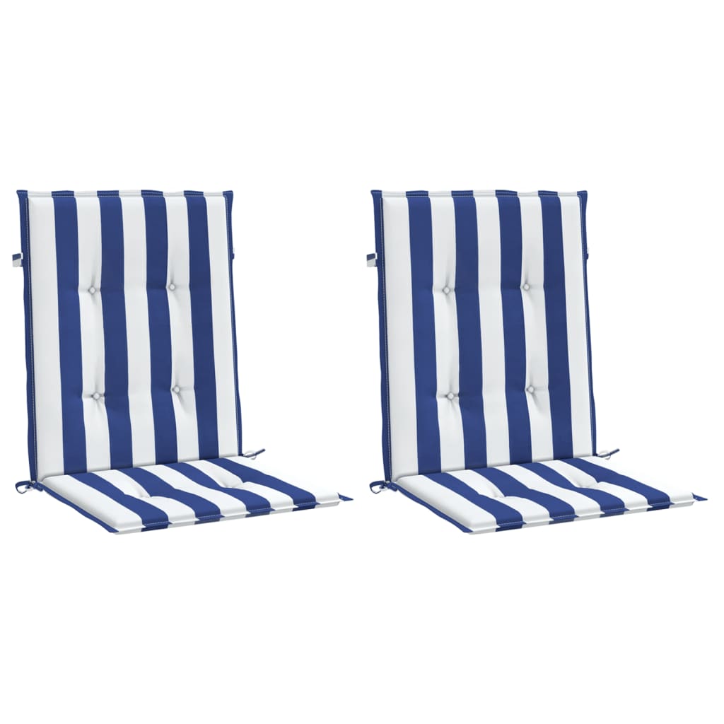 Coussins de chaise vidaxl 2 pcs bas du dossier bas en tissu rayé blanc et bleu