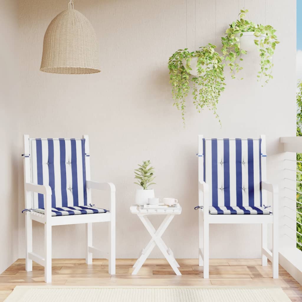 Coussins de chaise vidaxl 2 pcs bas du dossier bas en tissu rayé blanc et bleu