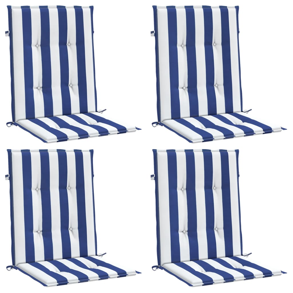 Coussins de chaise vidaxl 4 pcs bas du tissu rayé blanc et bleu