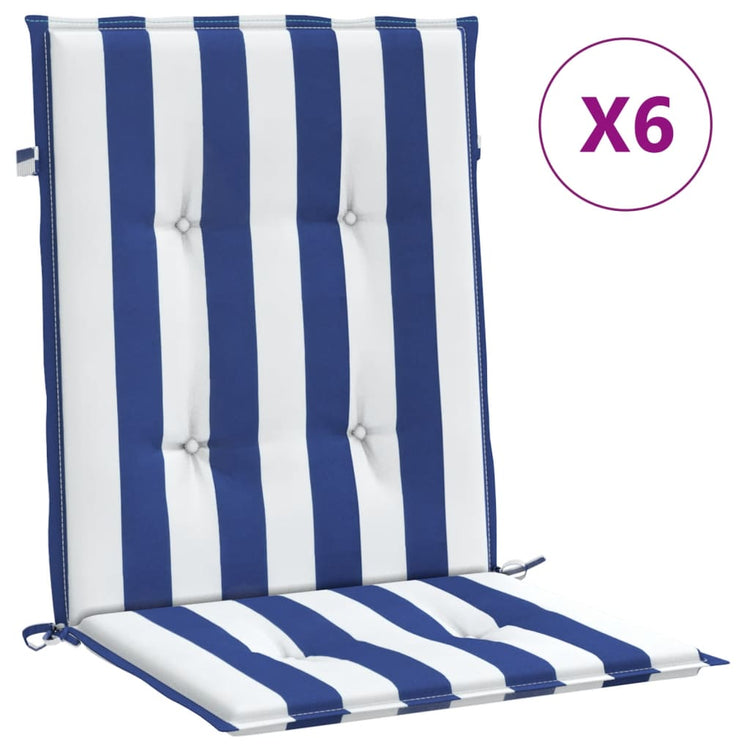 VidaXL coussins de chaise 6 pcs dossier bas tissu rayé blanc et bleu