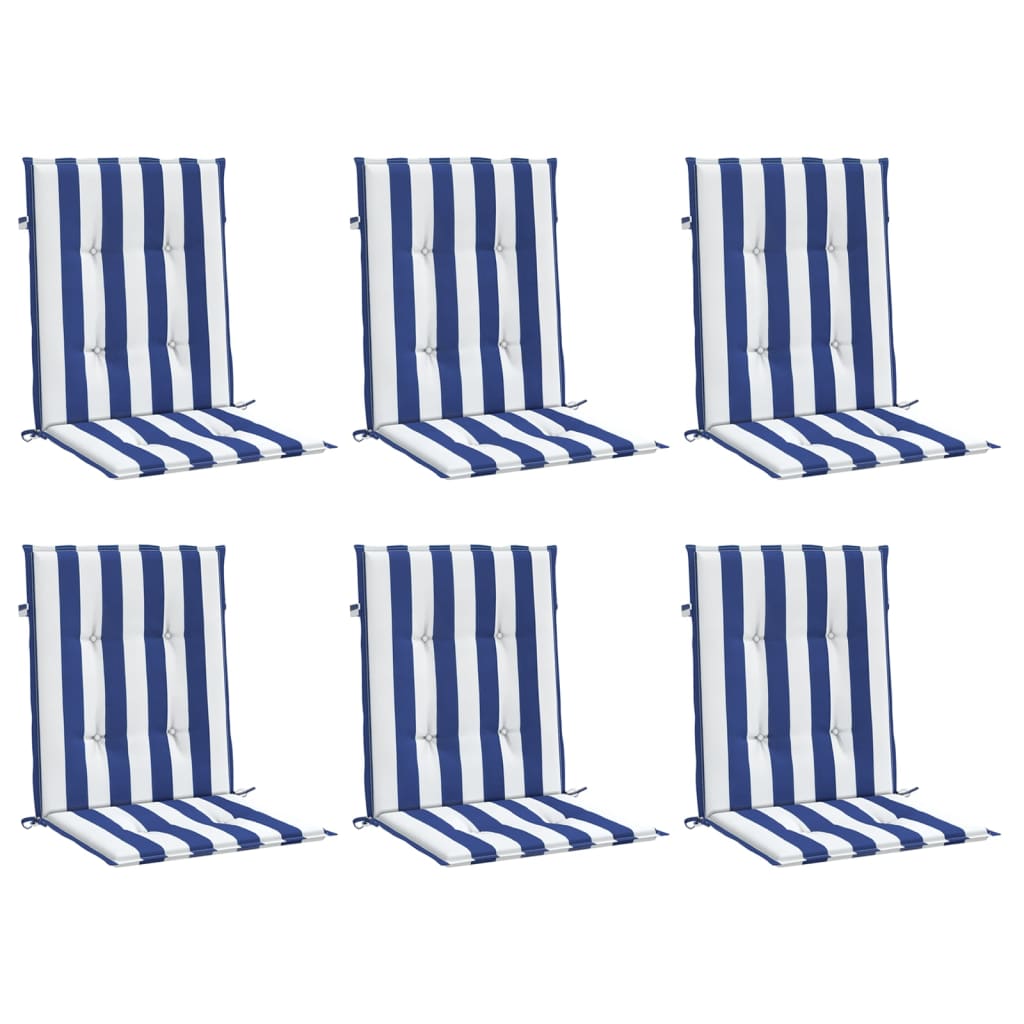 VidaXL coussins de chaise 6 pcs dossier bas tissu rayé blanc et bleu