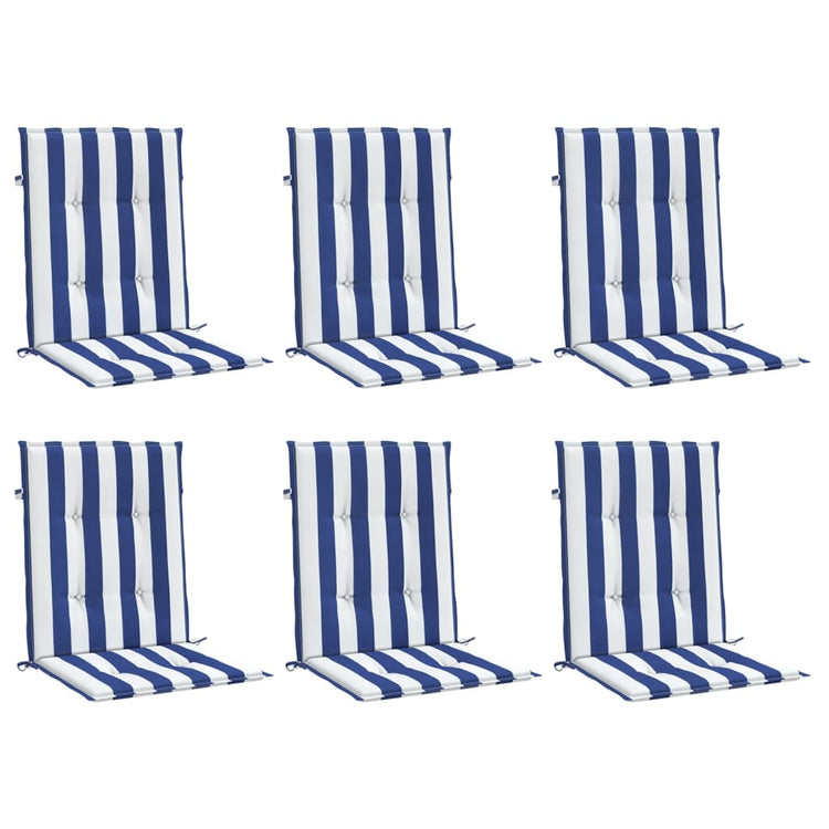 VidaXL coussins de chaise 6 pcs dossier bas tissu rayé blanc et bleu