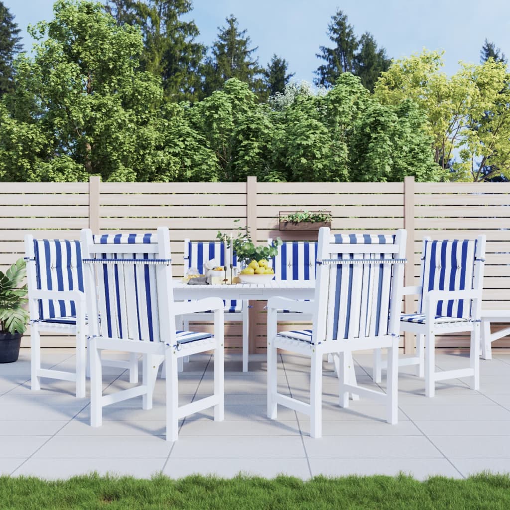 VidaXL coussins de chaise 6 pcs dossier bas tissu rayé blanc et bleu