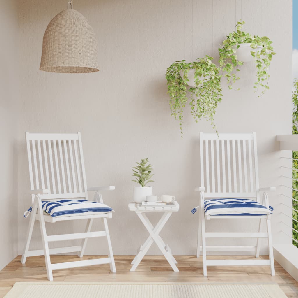 Coussins de chaise Vidaxl 2 ST 50x50x7 cm Tissu rayé blanc et bleu
