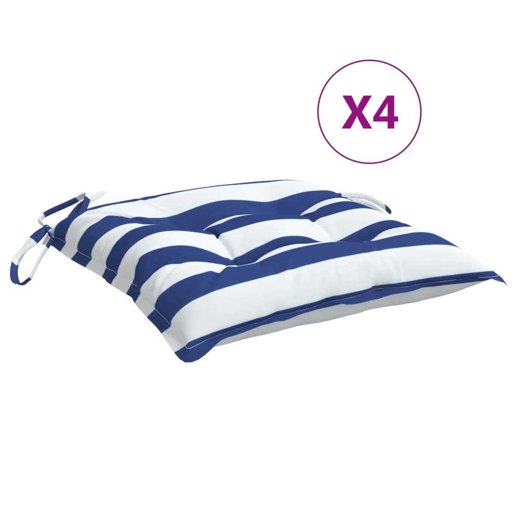 Coussins de chaise Vidaxl 4 ST 50x50x7 cm Tissu à rayures blanches et bleus