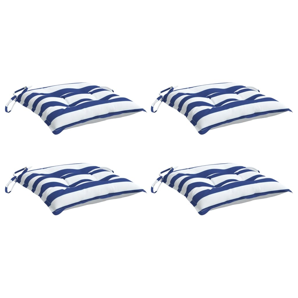 Coussins de chaise Vidaxl 4 ST 50x50x7 cm Tissu à rayures blanches et bleus