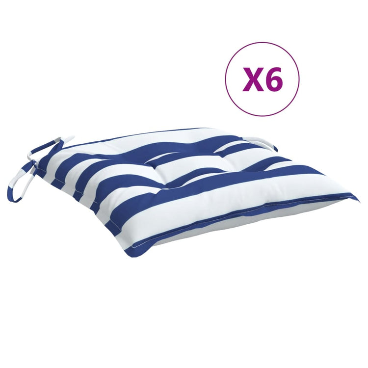 Coussins de chaise Vidaxl 6 ST 50x50x7 cm Tissu à rayures blanches et bleus