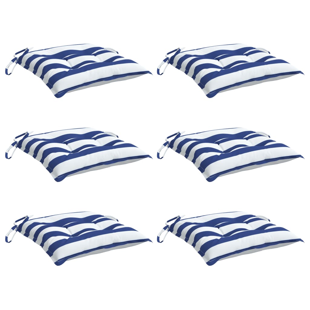 Coussins de chaise Vidaxl 6 ST 50x50x7 cm Tissu à rayures blanches et bleus