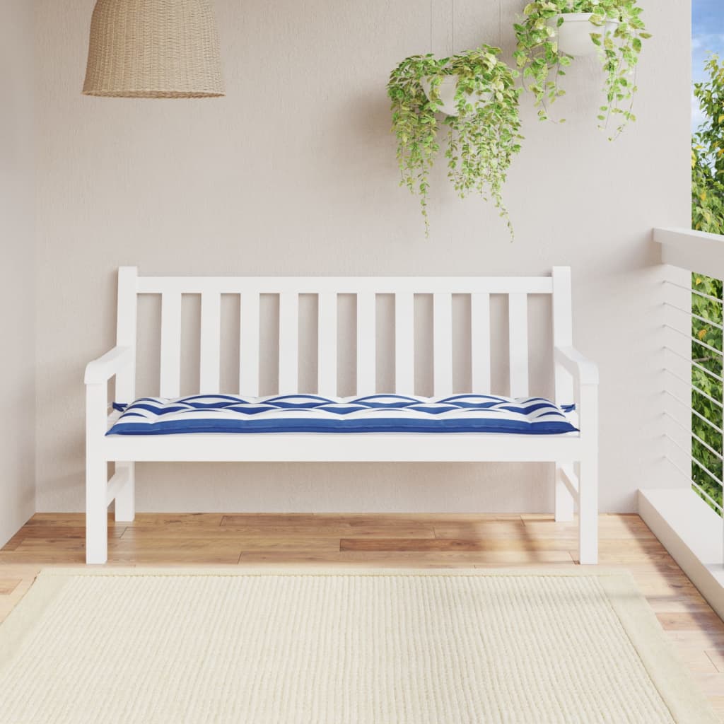 Vidaxl jardin banc coussin 150x50x7cm tissu blanc et bleu rayés
