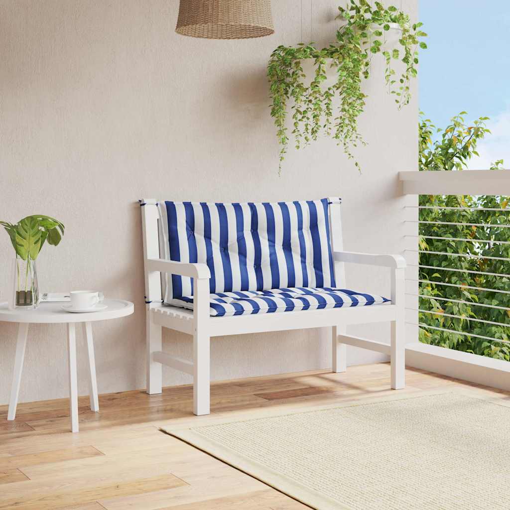 Vidaxl Garden Banc Cushions 2 Stripped 100x50x7 cm tissu blanc et bleu