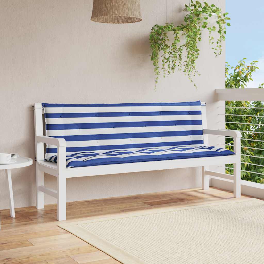 Vidaxl Garden Banc Cushions 2 St rayée 150x50x7 cm tissu blanc et bleu