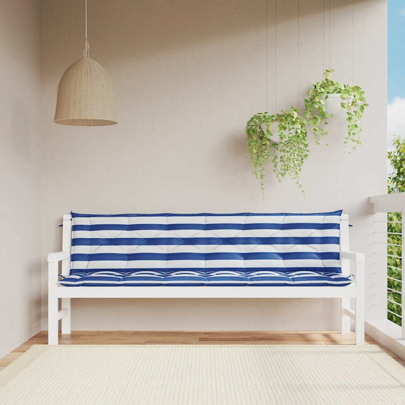 Vidaxl Garden Banc Cushions 2 Stripped 200x50x7 cm tissu blanc et bleu