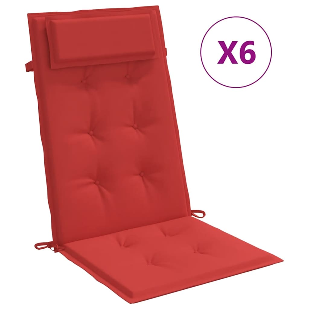 VidaXL coussins de chaise 6 pcs dossier haut tissu oxford rouge