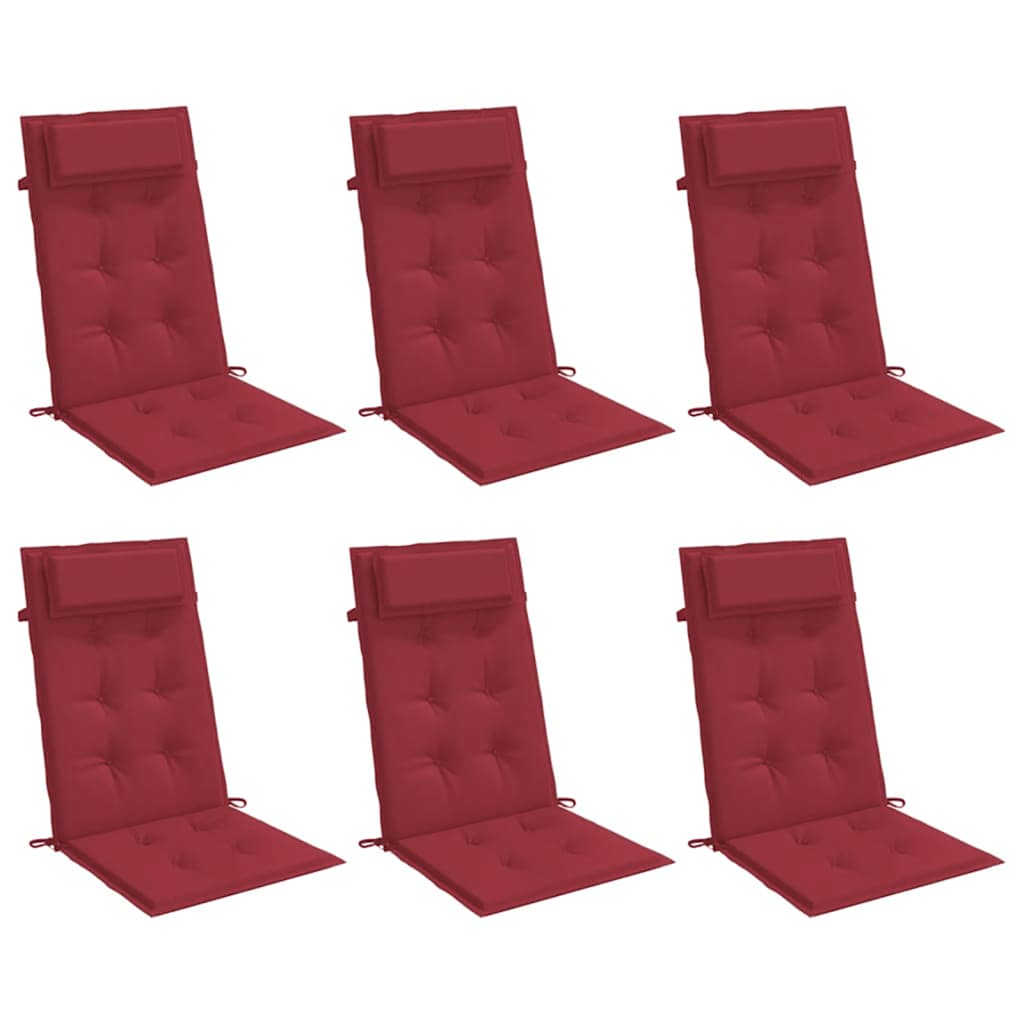 VidaXL coussins de chaise 6 pcs dossier haut tissu oxford rouge vin