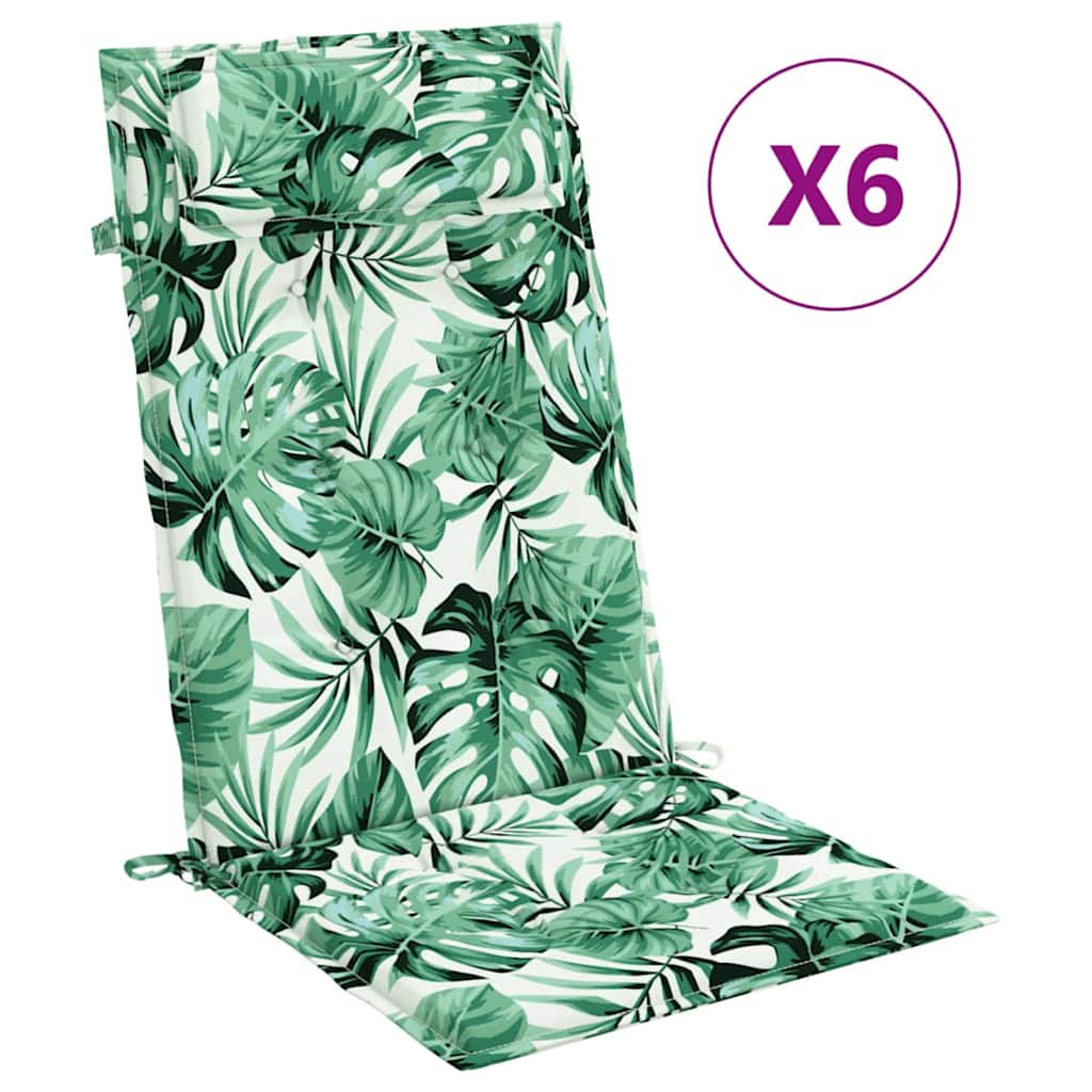 VidaXL coussins de chaise 6 pièces tissu oxford à motif de feuilles à dossier haut