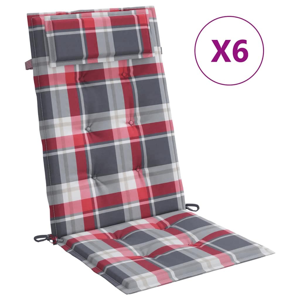 VidaXL coussins de chaise 6 pcs dossier haut motif losange tissu oxford rouge