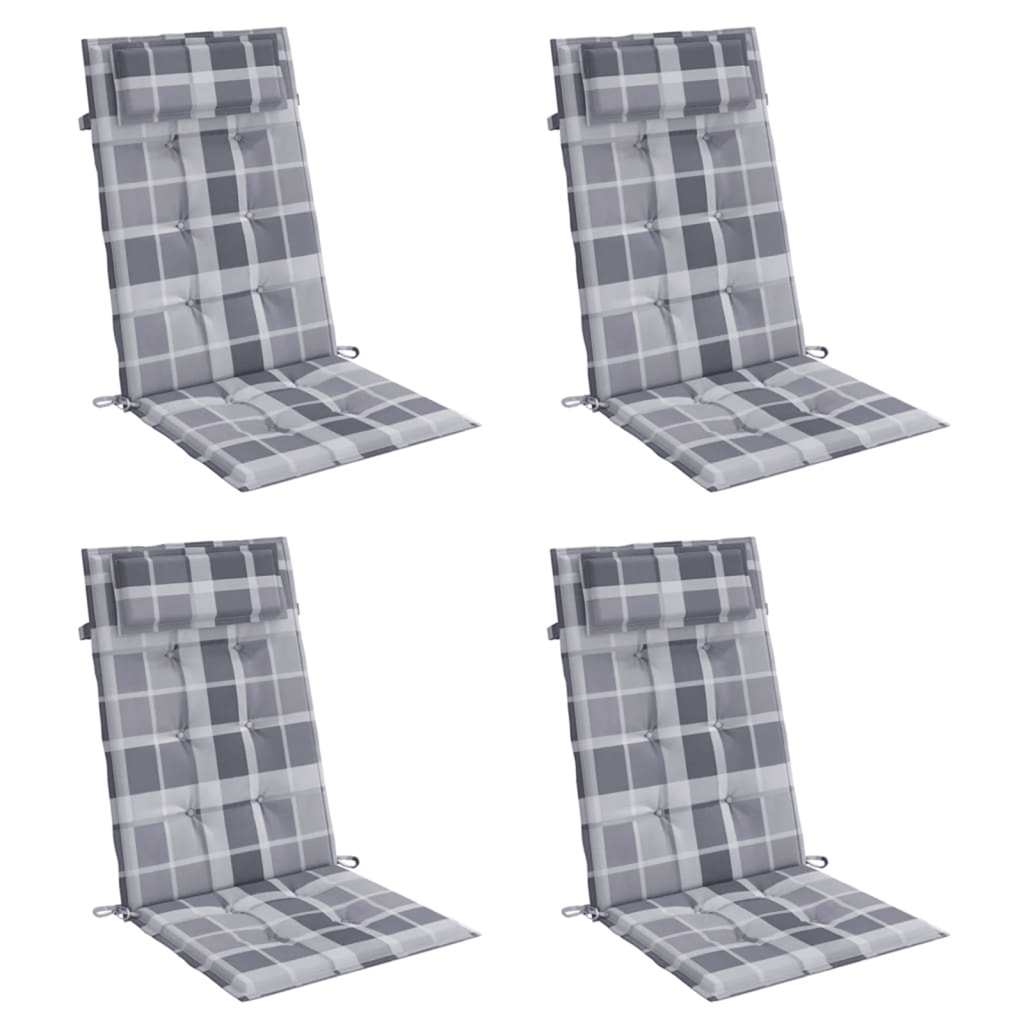 VidaXL coussins de chaise 4 pièces dossier haut motif losange tissu oxford gris