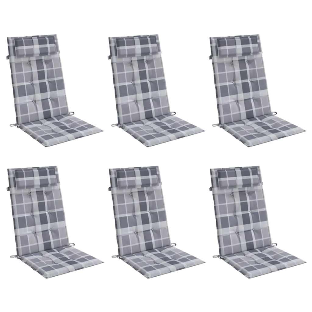 VidaXL coussins de chaise 6 pièces dossier haut motif losange tissu oxford gris