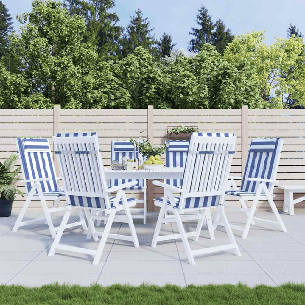 Coussins de chaise vidaxl 6 stage haut de dossier à rayures tissu oxford blanc et bleu