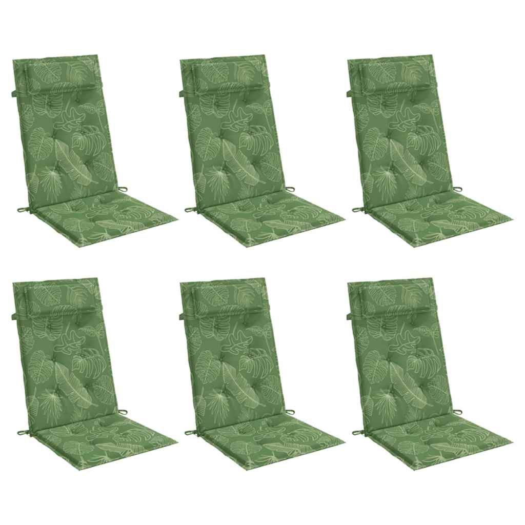 VidaXL coussins de chaise 6 pièces tissu oxford à motif de feuilles à dossier haut