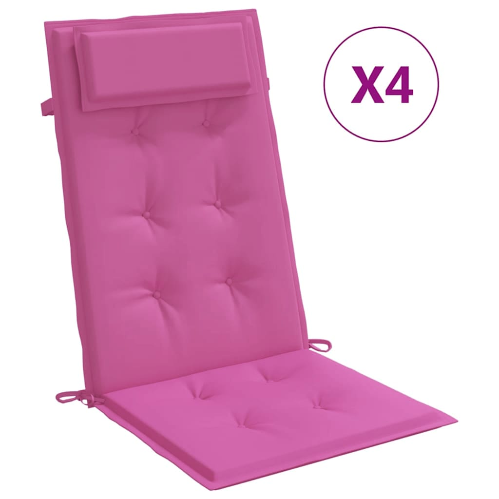 VidaXL coussins de chaise 4 pcs dossier haut tissu oxford rose