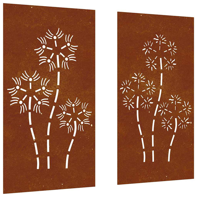 Vidaxl Wall Decoration Garden 2 St Flower Design 105x55 cm Cortenstaal