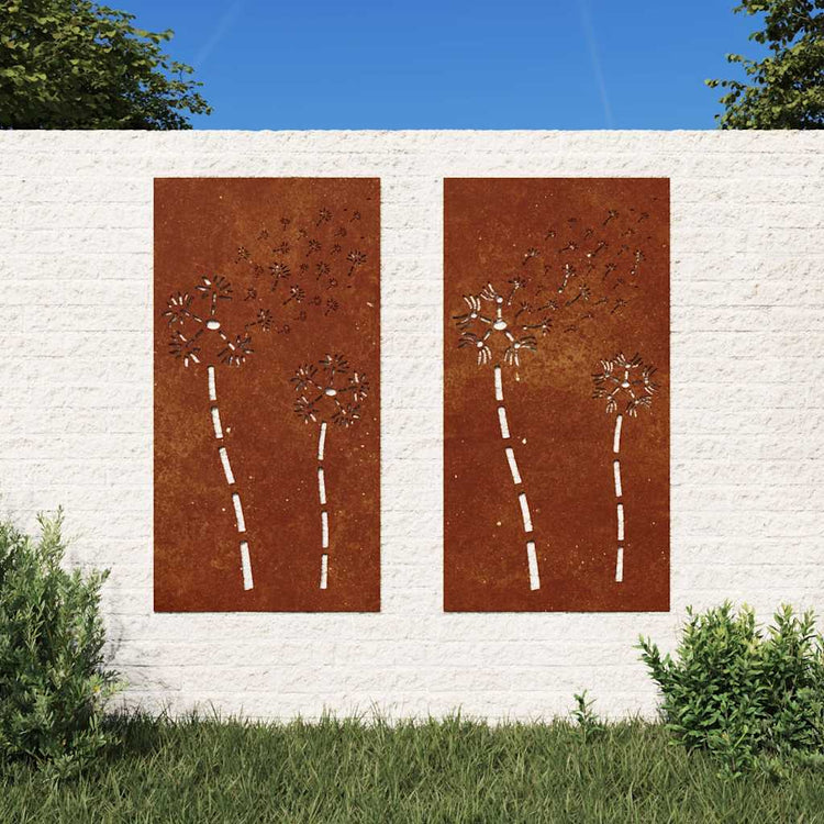Vidaxxl décoration murale jardin 2 pcs motif floral 105x55 cm acier corten