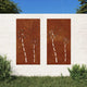 Vidaxxl décoration murale jardin 2 pcs motif floral 105x55 cm acier corten