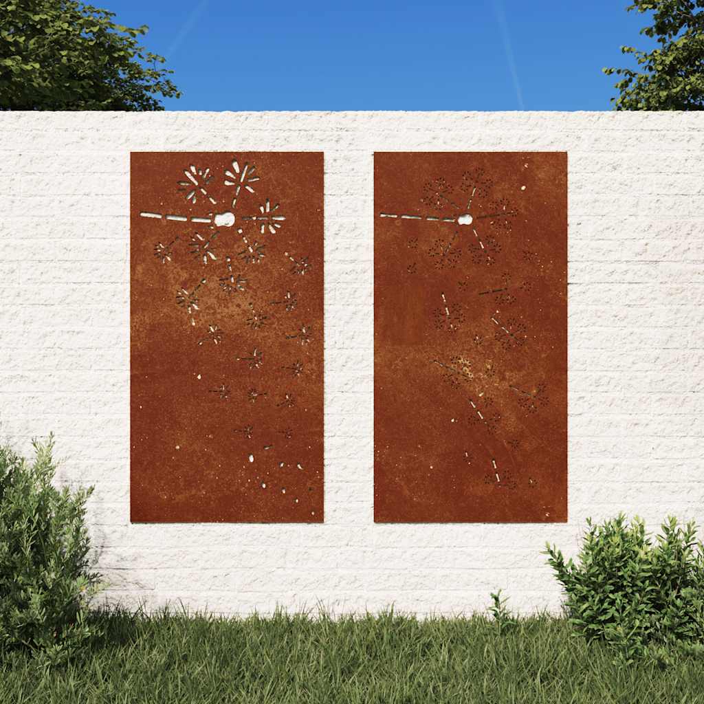 Vidaxxl décoration murale jardin 2 pcs motif floral 105x55 cm acier corten