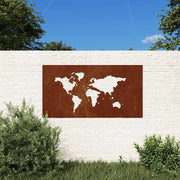 Vidaxl Mur Decoration Garden World Map Design 105x55 cm Cortenstaal - afbeelding 1