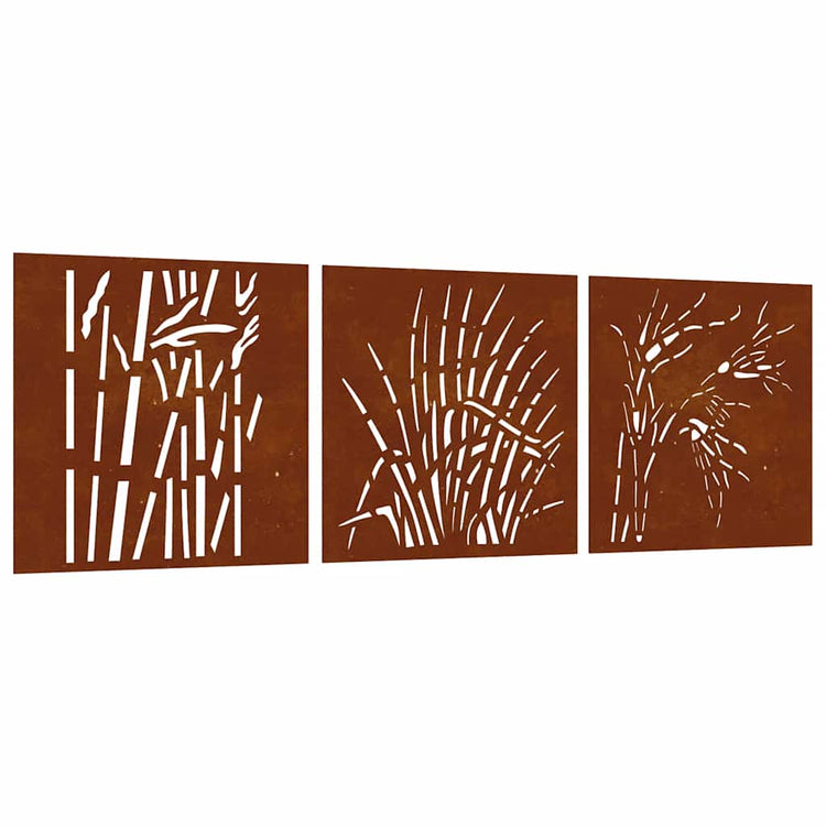 Vidaxl Wall Decoration Garden 3 St Grass Design 55x55 cm Cortenstaal