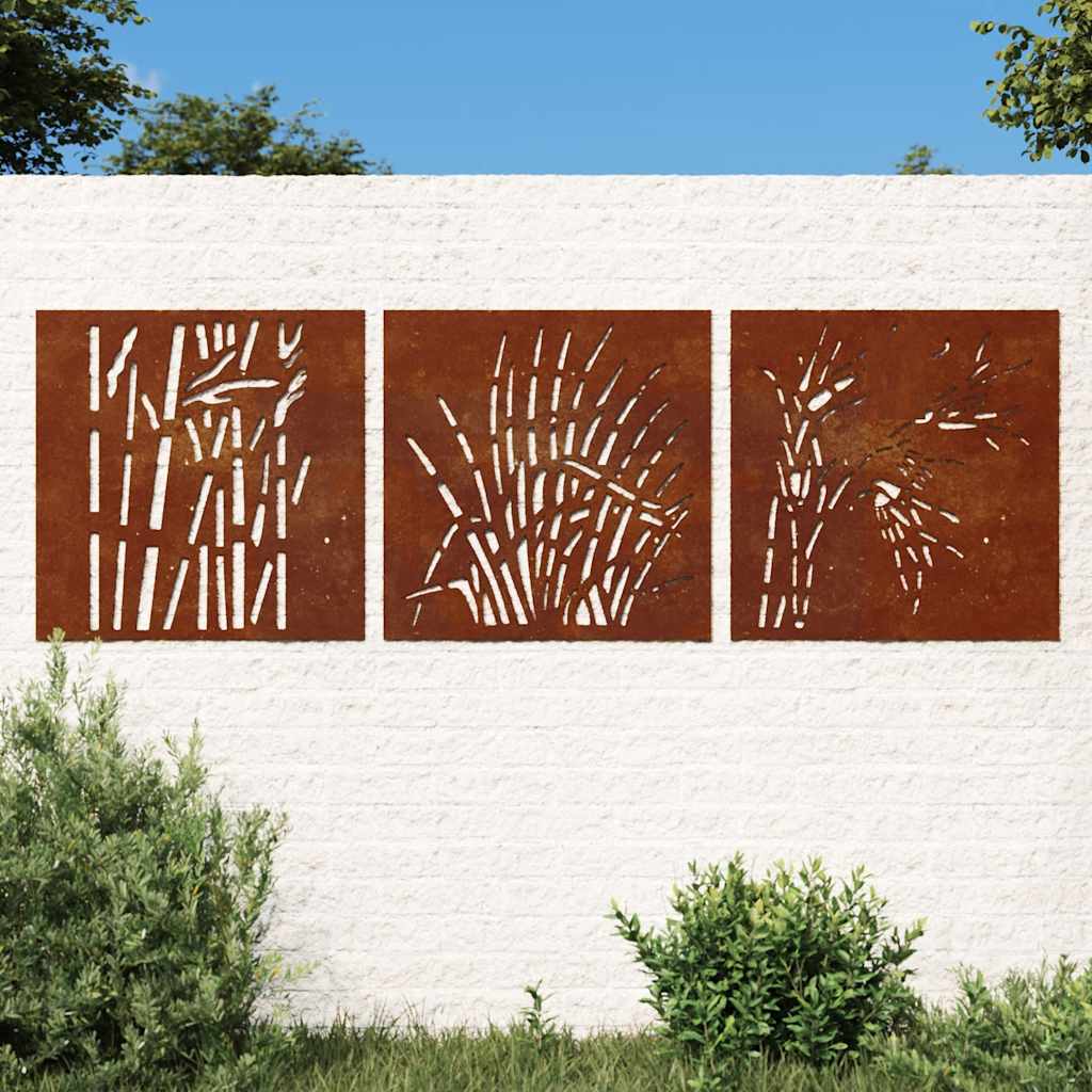 Vidaxl Wall Decoration Garden 3 St Grass Design 55x55 cm Cortenstaal