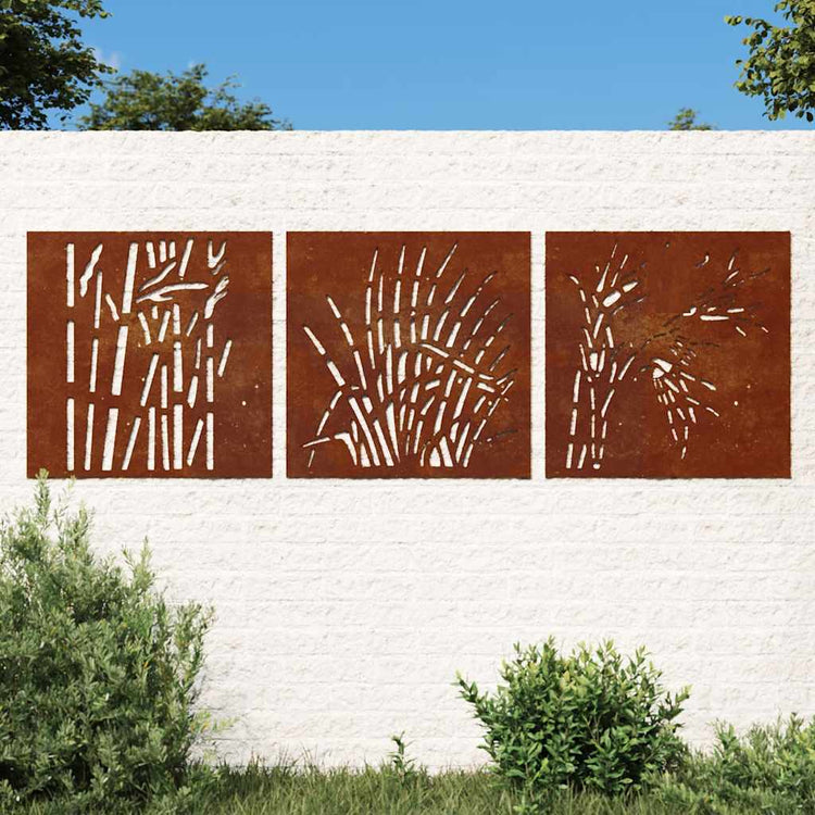 Vidaxl Wall Decoration Garden 3 St Grass Design 55x55 cm Cortenstaal