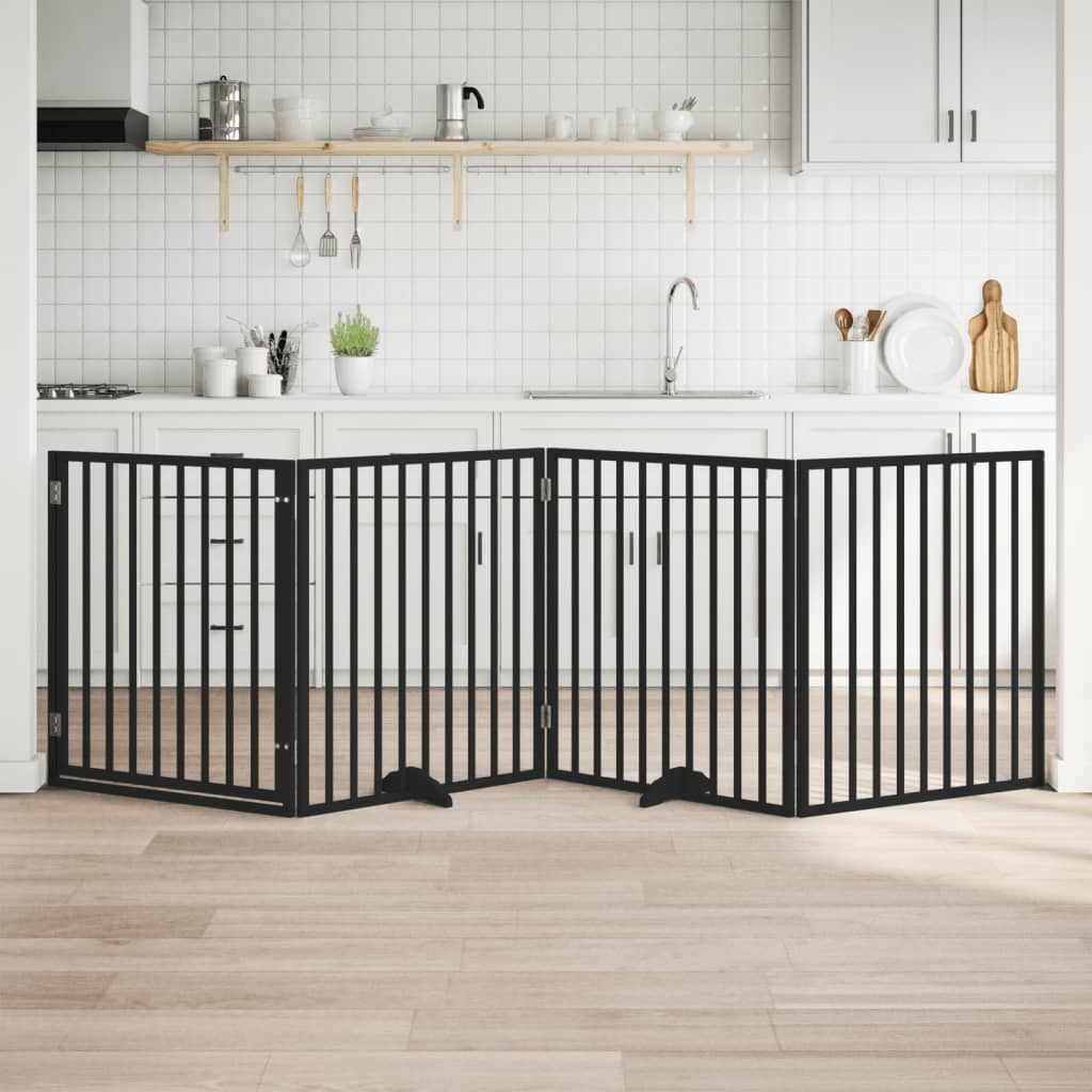 Vidaxx barrière pour chien pliable 4 panneaux 320 cm bois de peuplier noir