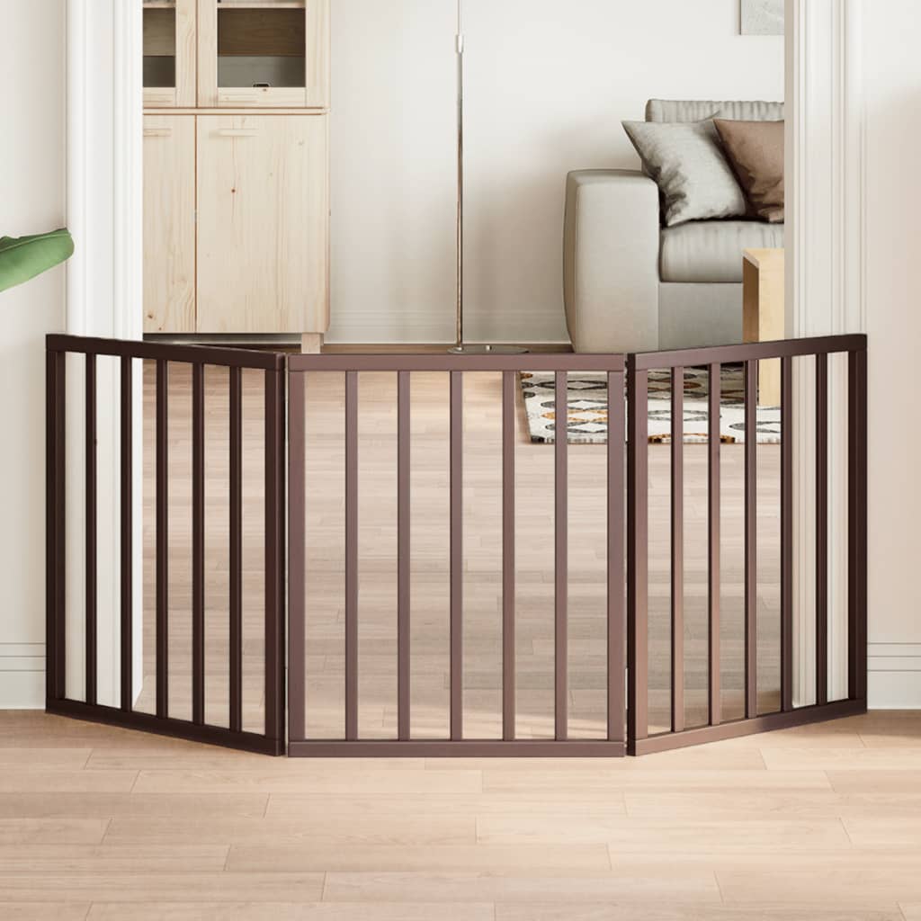 Vidaxl foldable dog gate 3 panels 150 cm poplar wood brown