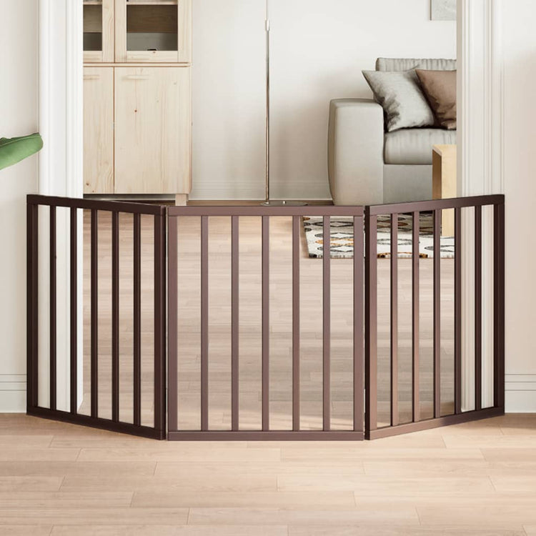 Vidaxl foldable dog gate 3 panels 150 cm poplar wood brown