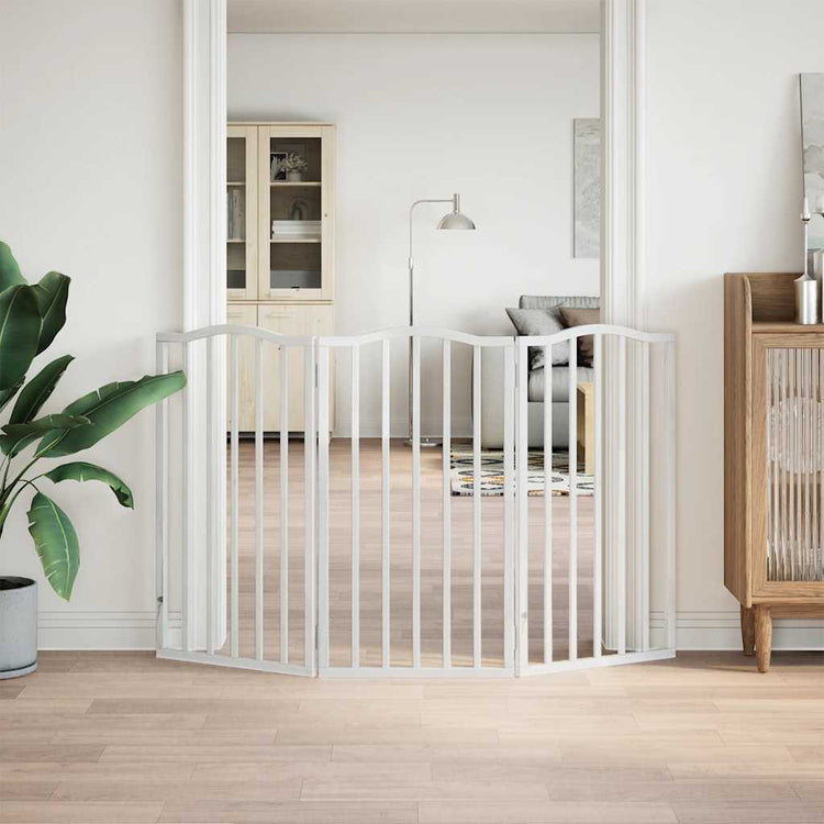 Vidaxl Dog Fence pliable 3 panneaux 150 cm Bois de peuplier blanc