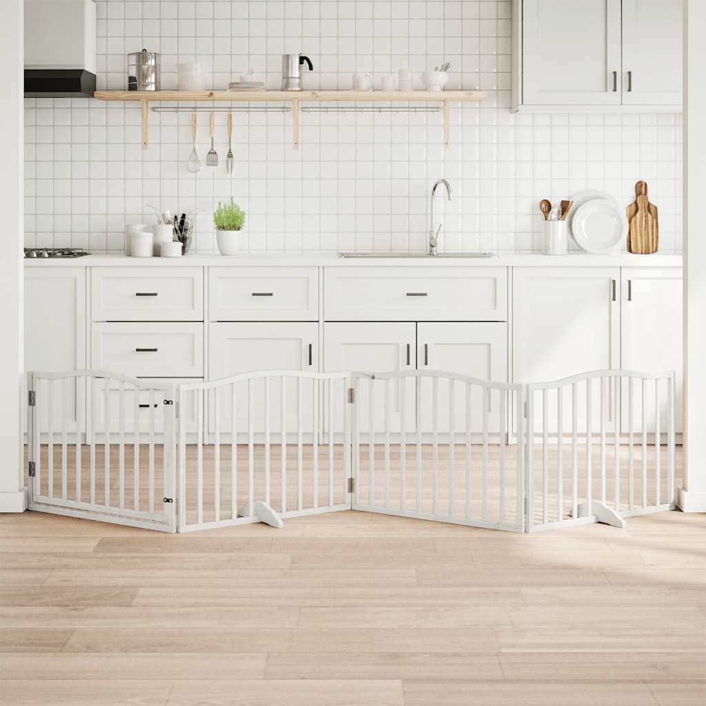 Vidaxx barrière pour chien pliable avec porte 4 panneaux 320 cm bois de peuplier blanc