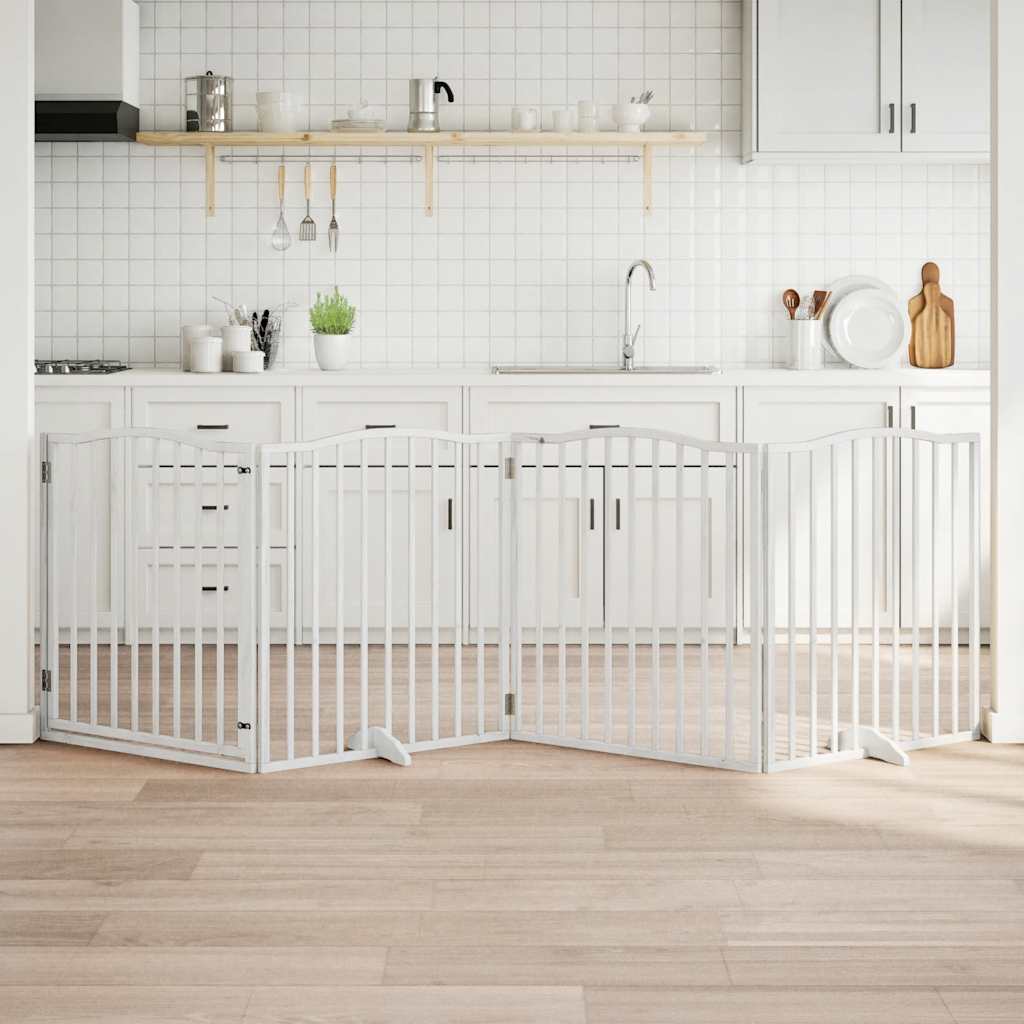 Vidaxl Dog Fence pliable avec la porte 4 panneaux 320 cm populierhout blanc